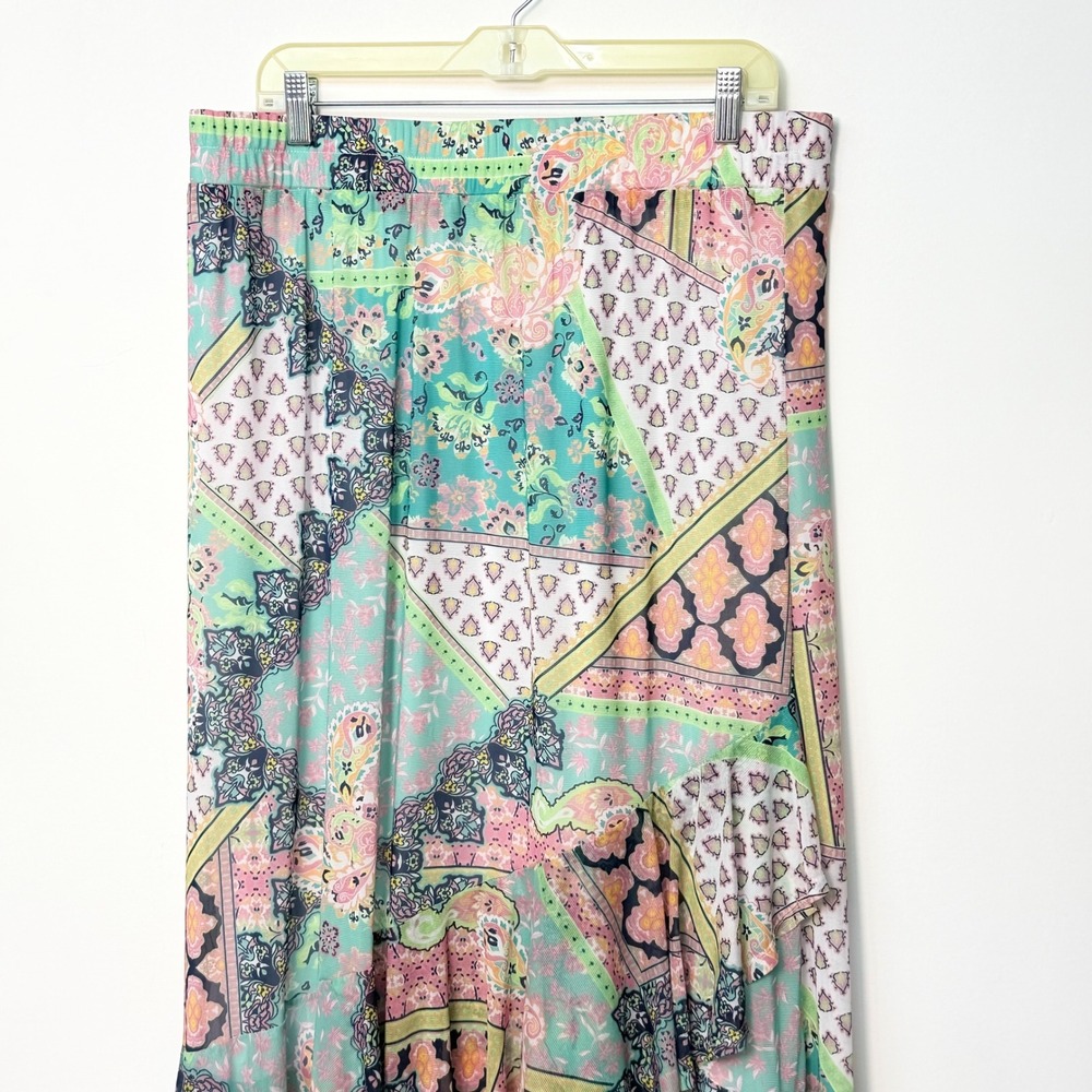 Ruby Rd Pastel Paisley Patchwork Boho Skirt Large Mesh Ruffle Asymmetrical - Picture 4 of 10
